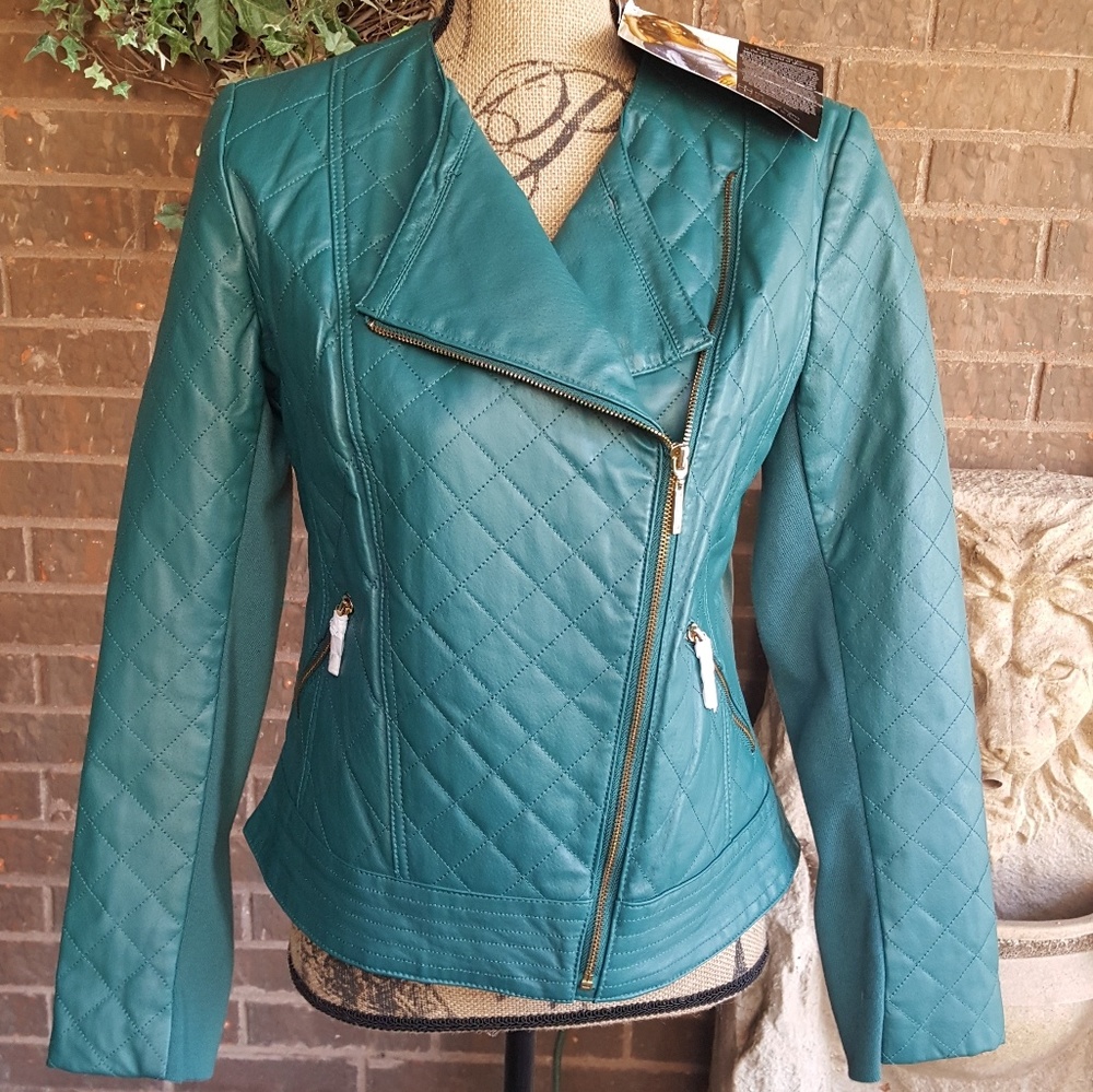 IMANgenuine leather teal green jacket Size S